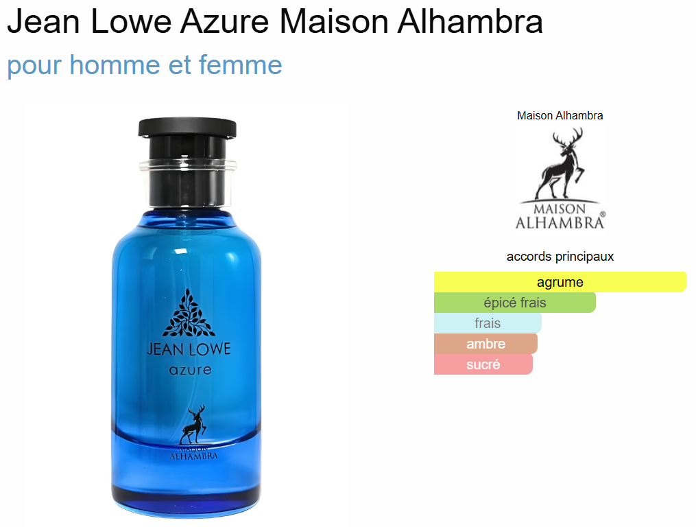 Jean Lowe Azure By Alhambra EDP 100ml